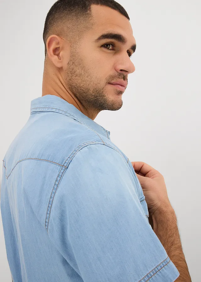 Spijkeroverhemd met korte mouw van biologisch katoen, slim fit • ijsblauw denim • product-page.page-title-suffix