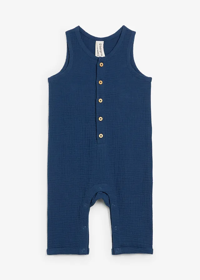 Baby mousseline jumpsuit van katoen, Kleur: diepblauw