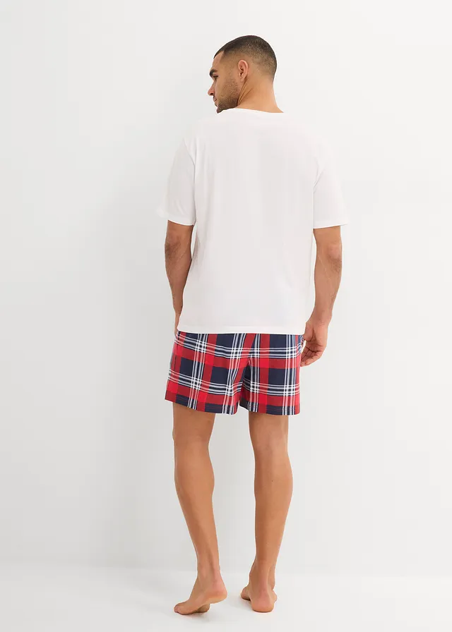 Shortama van puur katoen met korte mouwen, Kleur: wit-blauw-rood geruit