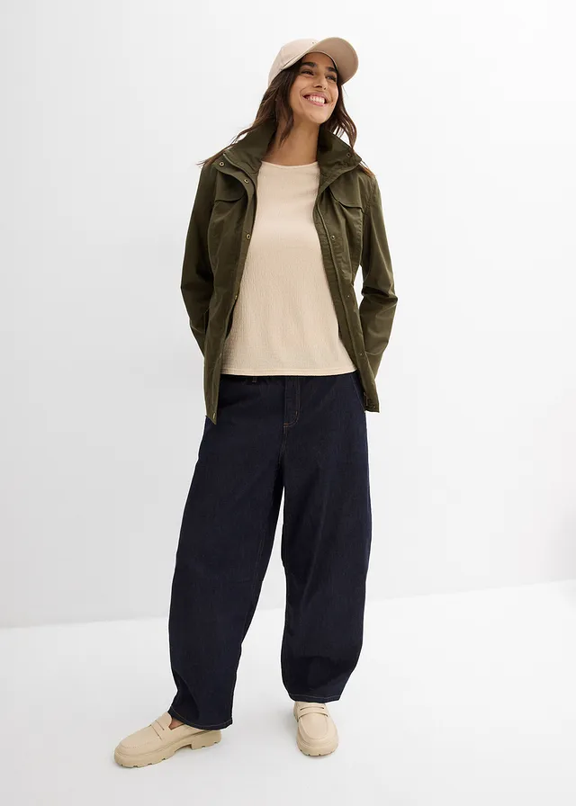 Veste à col montant, Couleur: olive foncé