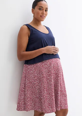 Těhotenské a kojící šaty 2 v 1, z žerzeje z organické bavlny, barva: tmavě modro-červenohnědá s květy