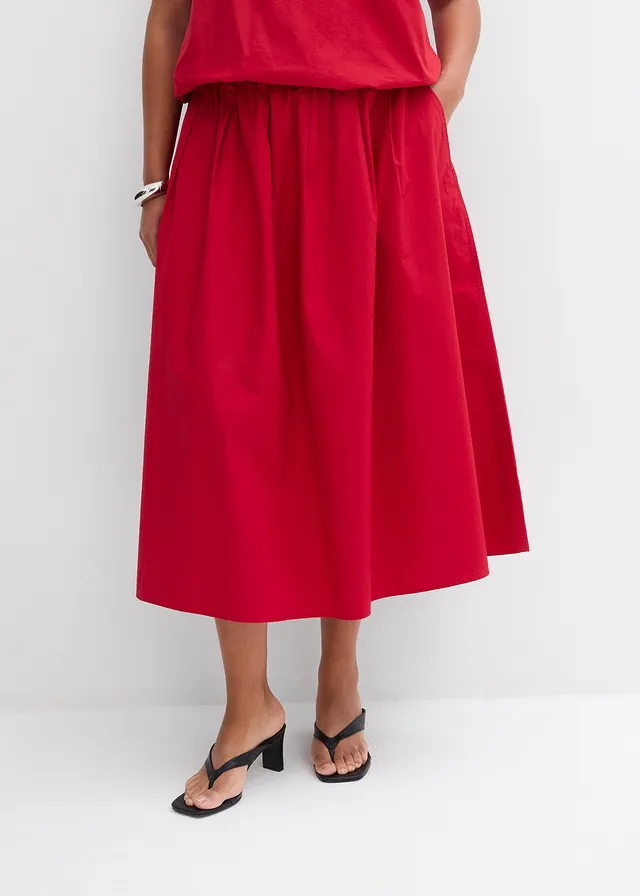Midirok van puur katoen, Kleur: chilirood