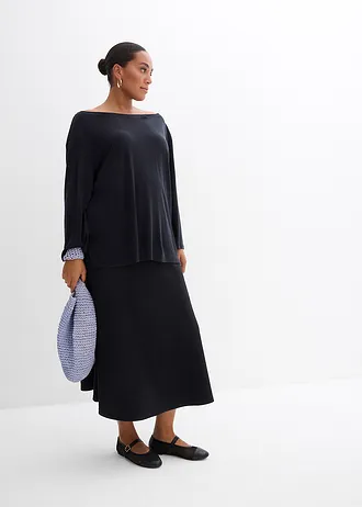 Tričko s odhaleným ramenem, z měkké směsi s modalem, barva: černá