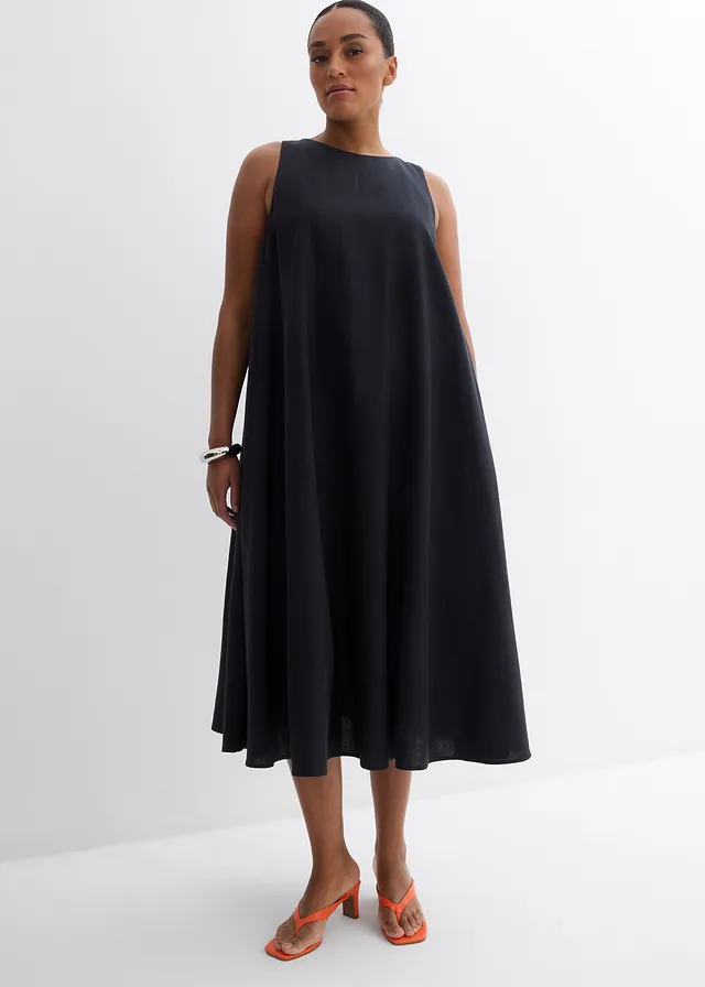Robe midi fluide et évasée, Couleur: noir