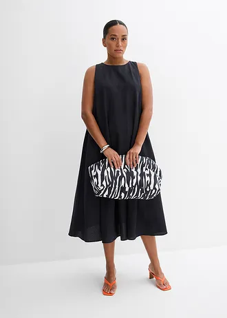 Rozšiřující se midi šaty ze směsi s viskózou, barva: černá
