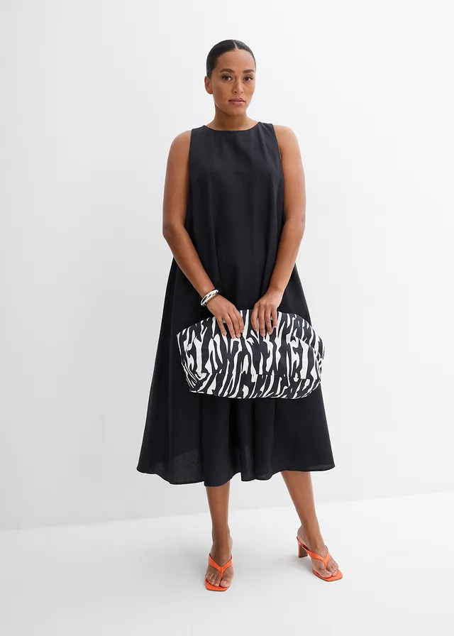 Robe midi fluide et évasée, Couleur: noir