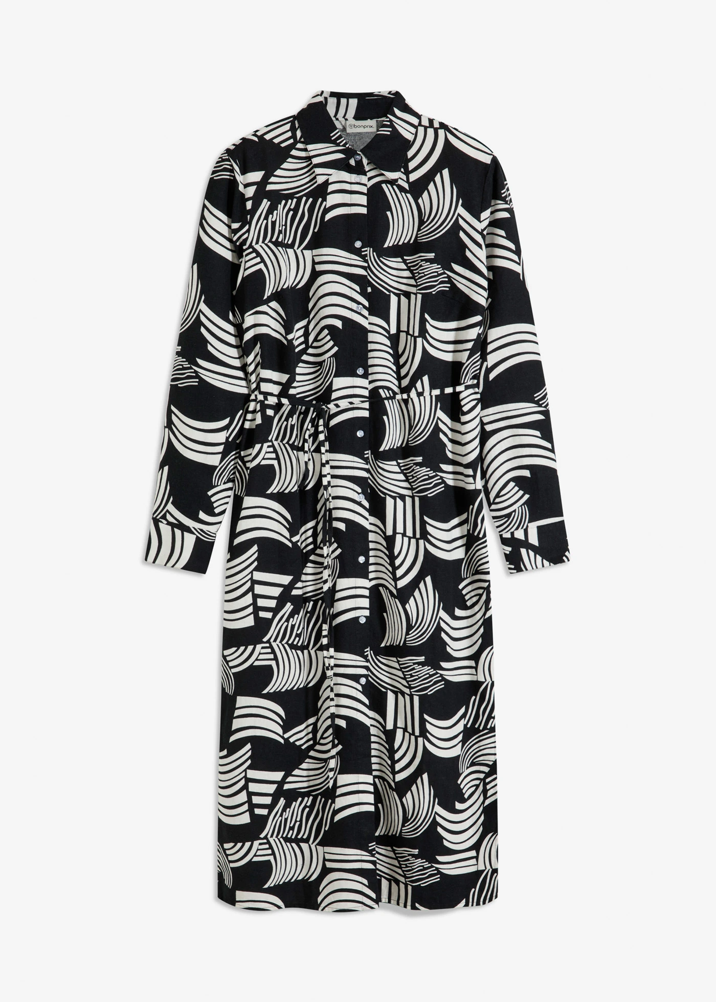 Halenkové šaty z lehké lněné směsi • černá + přírodní bílá • bonprix obchod