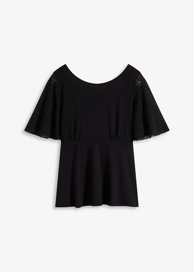 Bluză tricot cu mâneci din dantelă