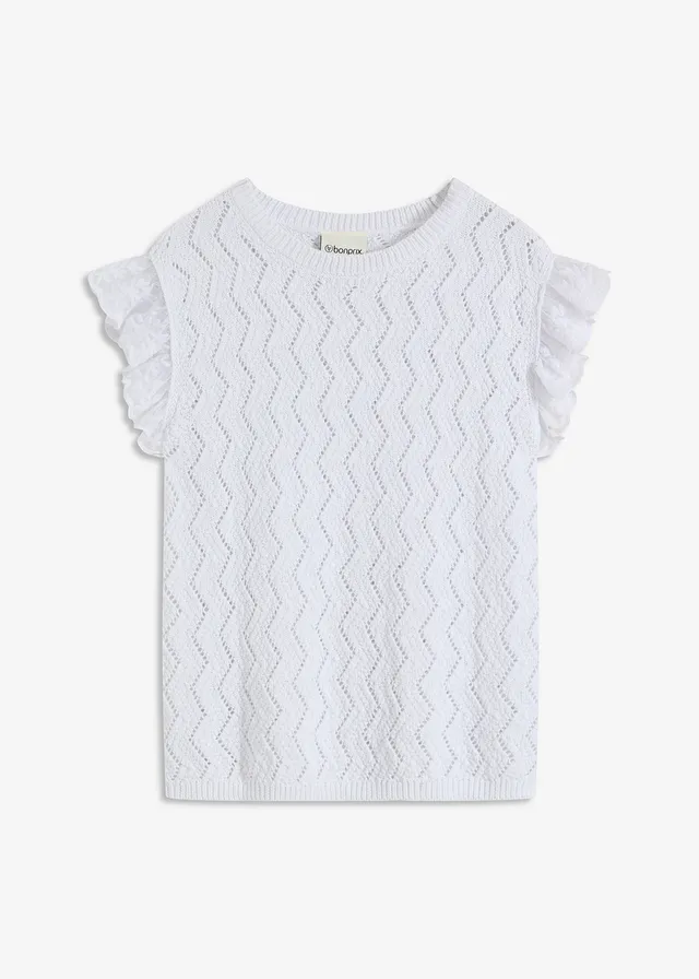 Pletený top v háčkovanom vzhľade s čipkou