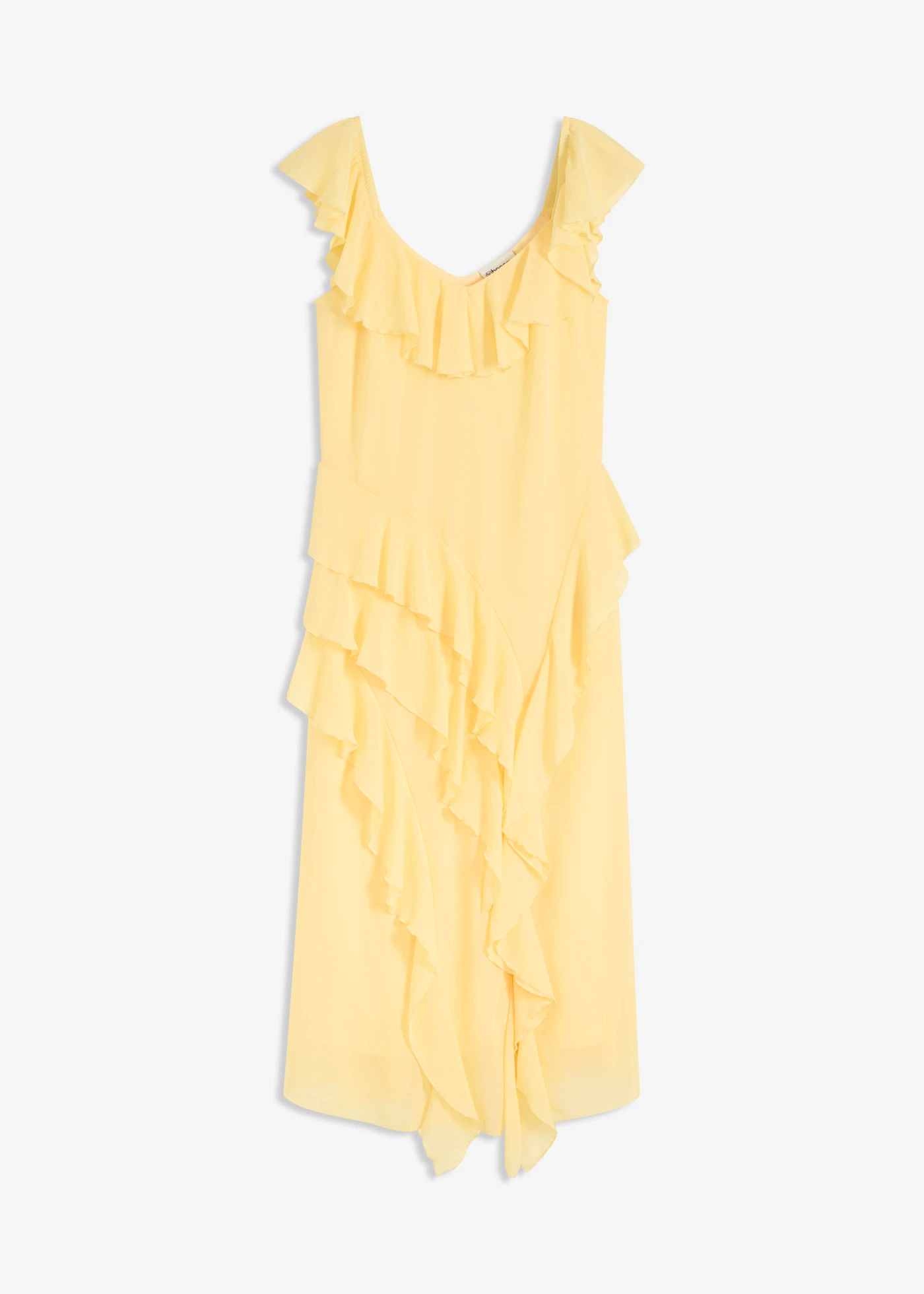Robe en mousseline avec bretelles et volants • jaune clair • Boutique bonprix