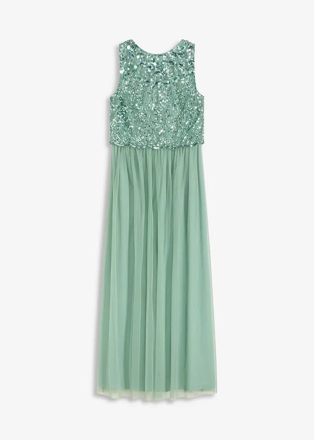 Maxi jurk met paillettenborduurwerk, Kleur: pastelgroen