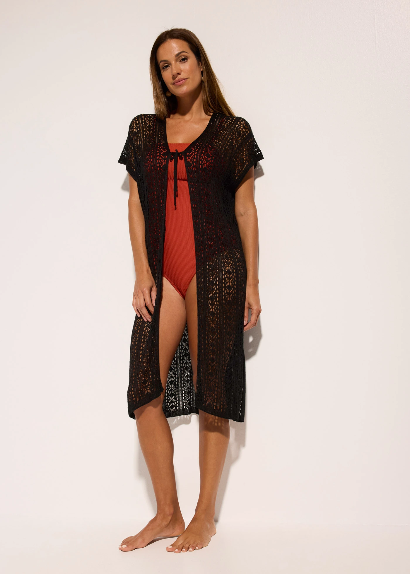 Strandkimono in gehaakte look gemaakt van viscose • zwart • bonprix online shop