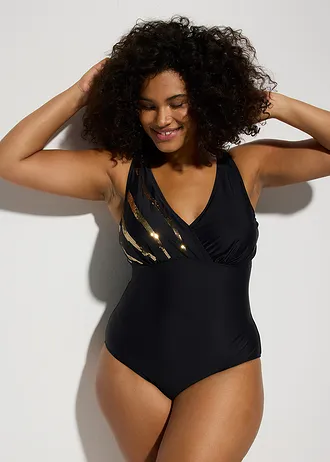 Costum de baie cu paiete • negru/auriu • magazin bonprix