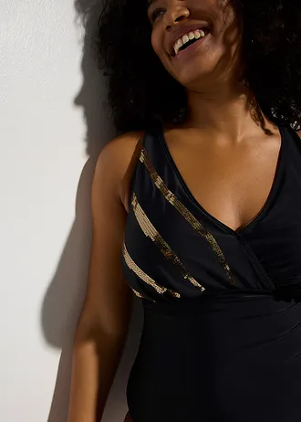 Costum de baie cu paiete • negru/auriu • magazin bonprix