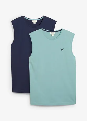 Tanktop van biologisch katoen (set van 2) • mineraalblauw+donkerblauw • bonprix online shop