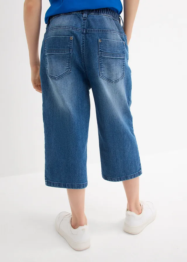 Jongens lang instap jeans bermuda, slim fit, Kleur: blauw denim