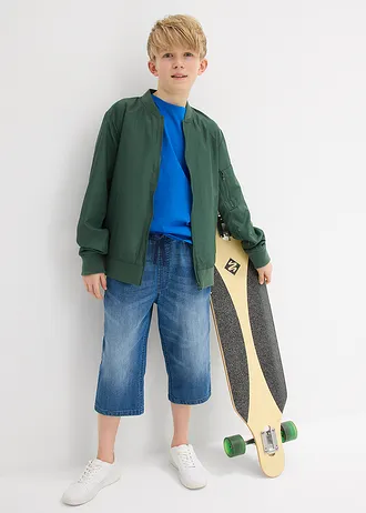 Bermudy chłopięce z gumką w talii Slim Fit, kolor: niebieski denim