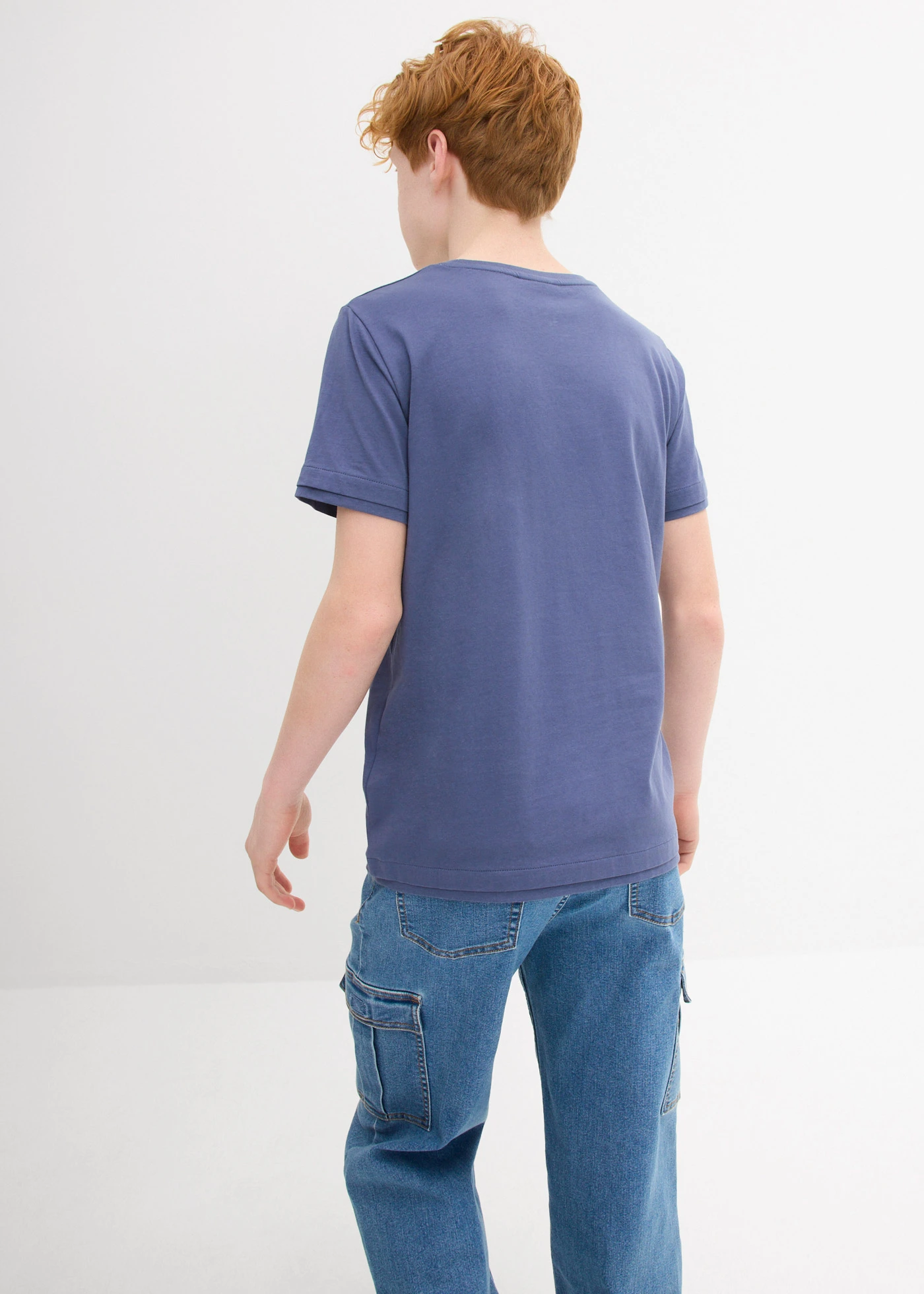 Lot de 2 T-shirts 100% coton • indigo + écru imprimé • Boutique bonprix