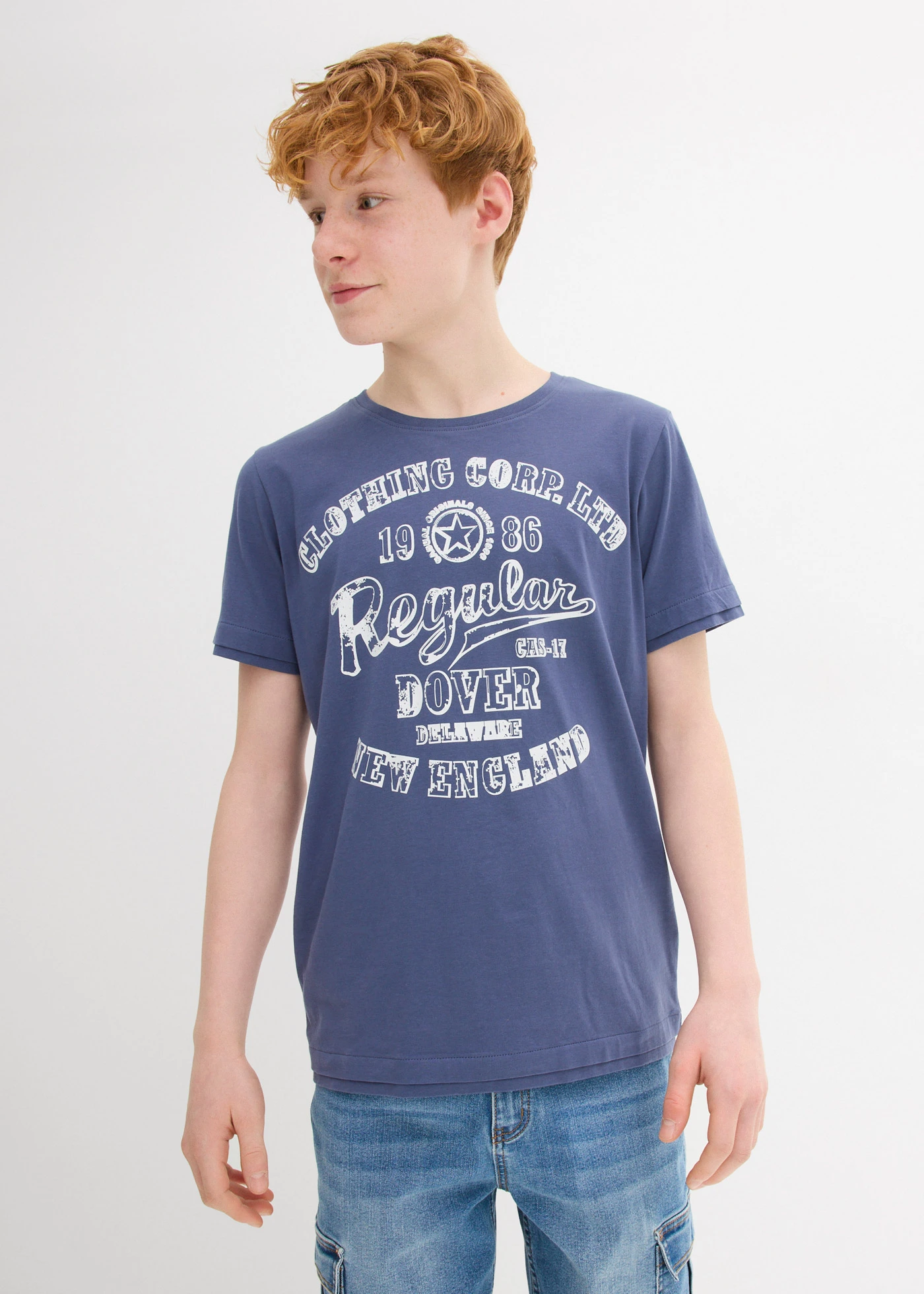 Lot de 2 T-shirts 100% coton • indigo + écru imprimé • Boutique bonprix