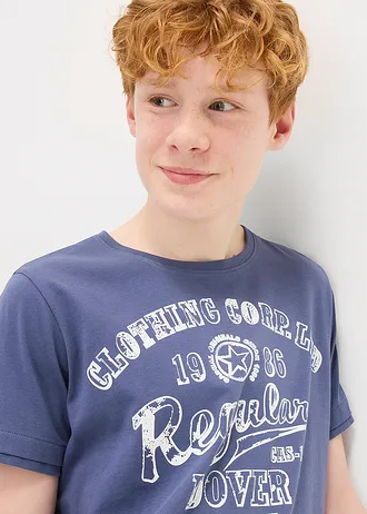 Lot de 2 T-shirts 100% coton • indigo + écru imprimé • Boutique bonprix