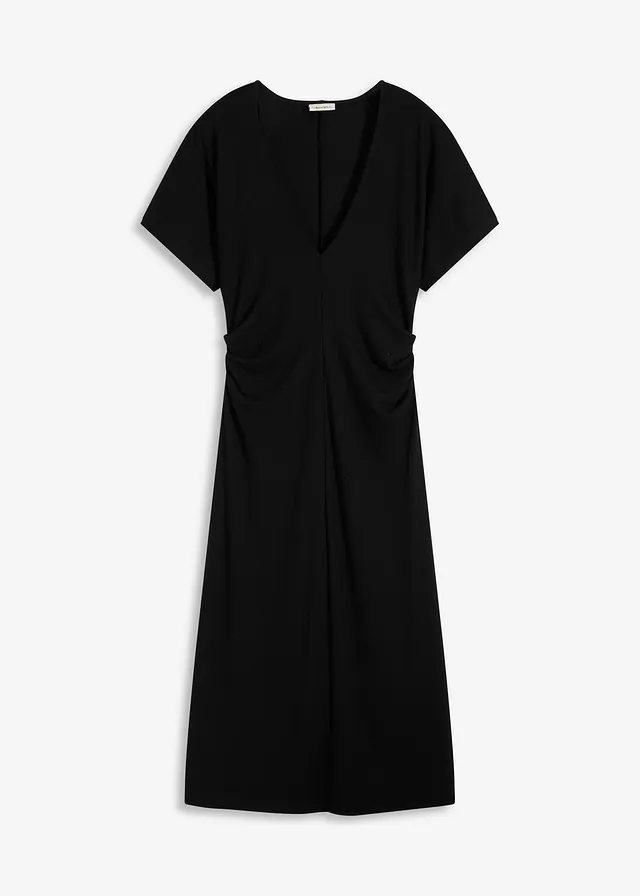 Rochie din jerse ripsat, cu drapaj lateral