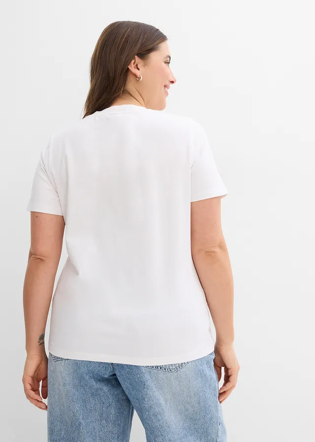 T-shirt en coton extensible, Couleur: blanc imprimé graphique