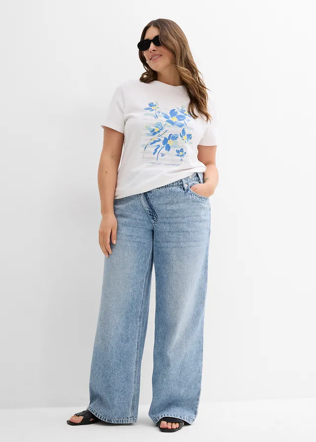T-shirt en coton extensible, Couleur: blanc imprimé graphique