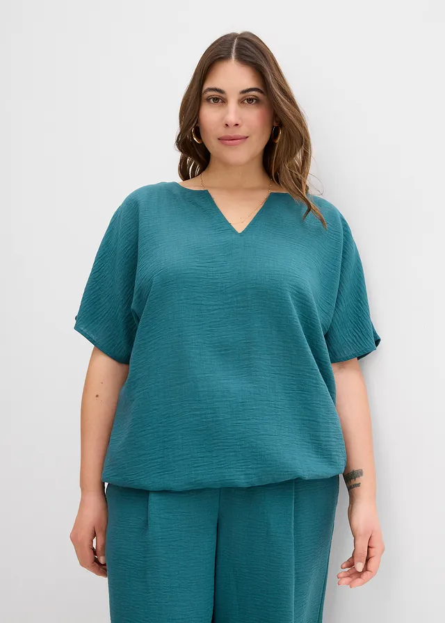 Blouse oversize à base élastiquée, Couleur: vert poivre