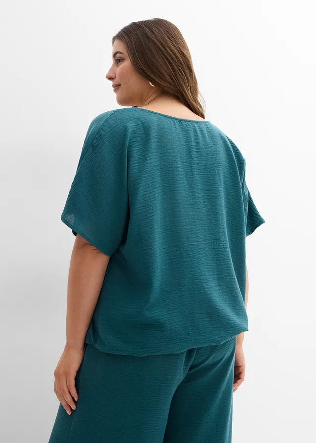 Blouse oversize à base élastiquée, Couleur: vert poivre