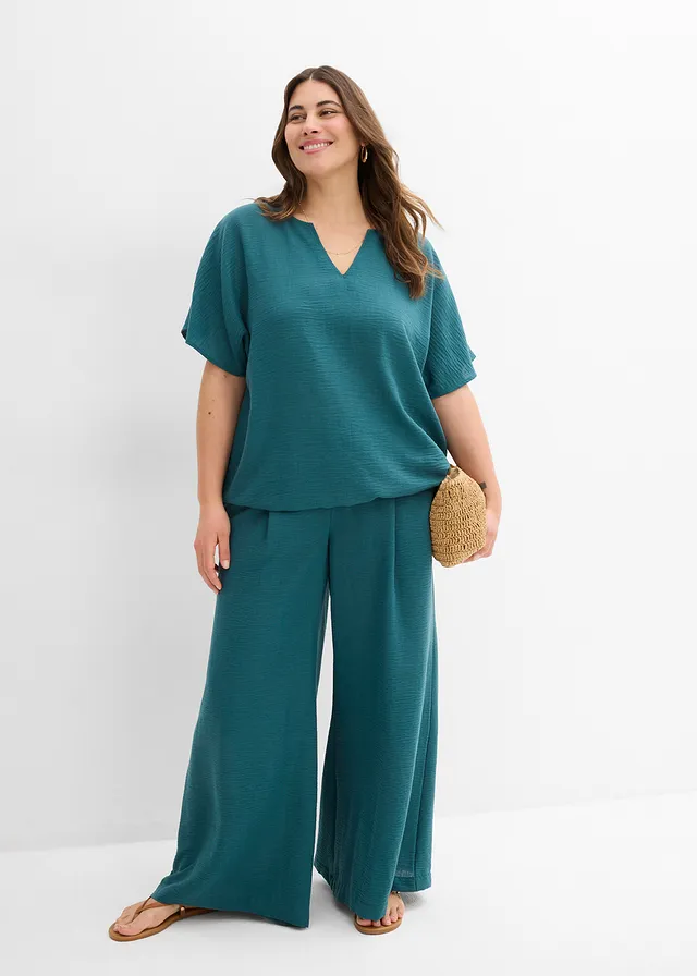 Blouse oversize à base élastiquée, Couleur: vert poivre