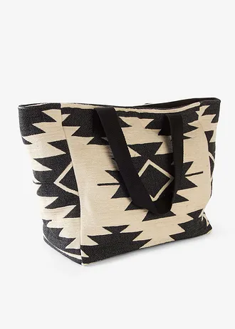 Geantă shopper din pânză cu model grafic • bej natur-negru grafic • magazin bonprix