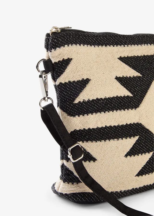Sac à bandoulière en toile, motif graphique, Couleur: beige naturel/noir graphique