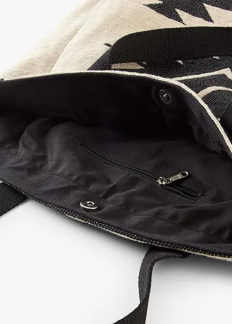 Geantă shopper din pânză • bej natur-negru grafic • magazin bonprix