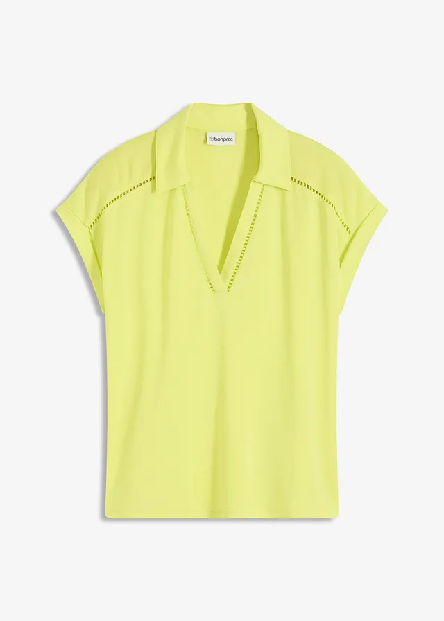 Poloshirt van viscose met kanten inzetstuk