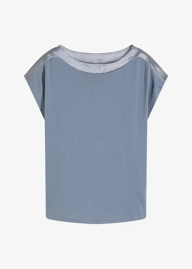 T-shirt avec bordure en satin • bleu fumé • Boutique bonprix
