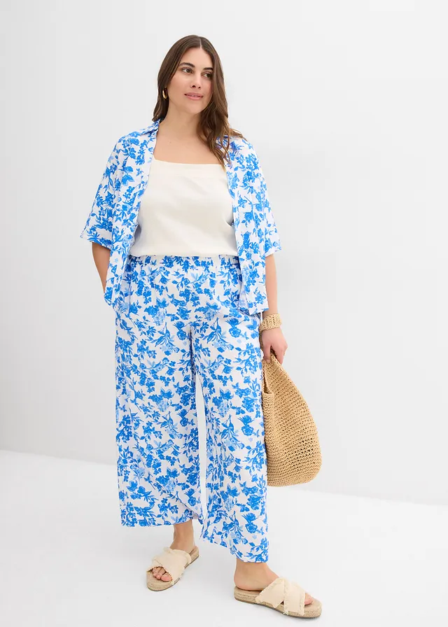 Blouse met korte mouwen in een soepele viscosemix, Kleur: wit gedessineerd
