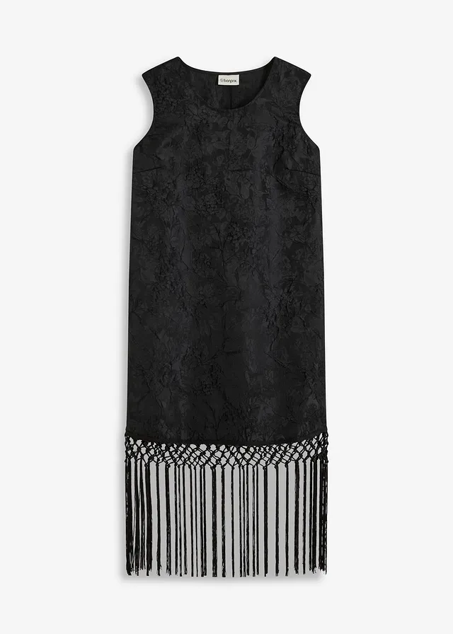 Mini jurk met franjes • zwart • bonprix online shop