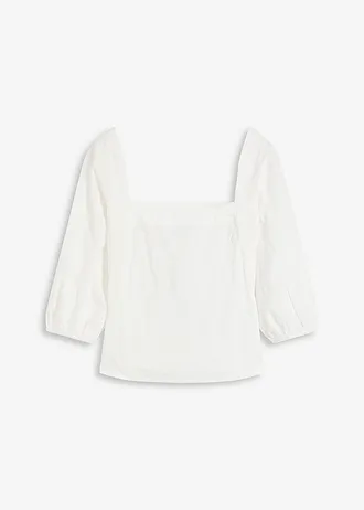 Blouse met pofmouwen en gesmokt detail • wolwit • bonprix online shop