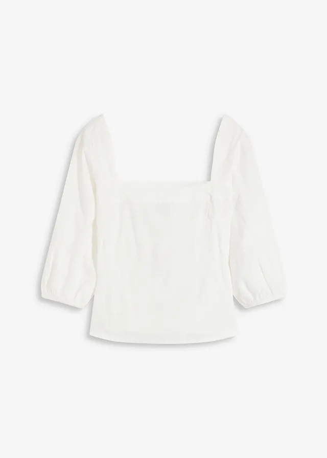 Blouse met pofmouwen en gesmokt detail • wolwit • bonprix online shop