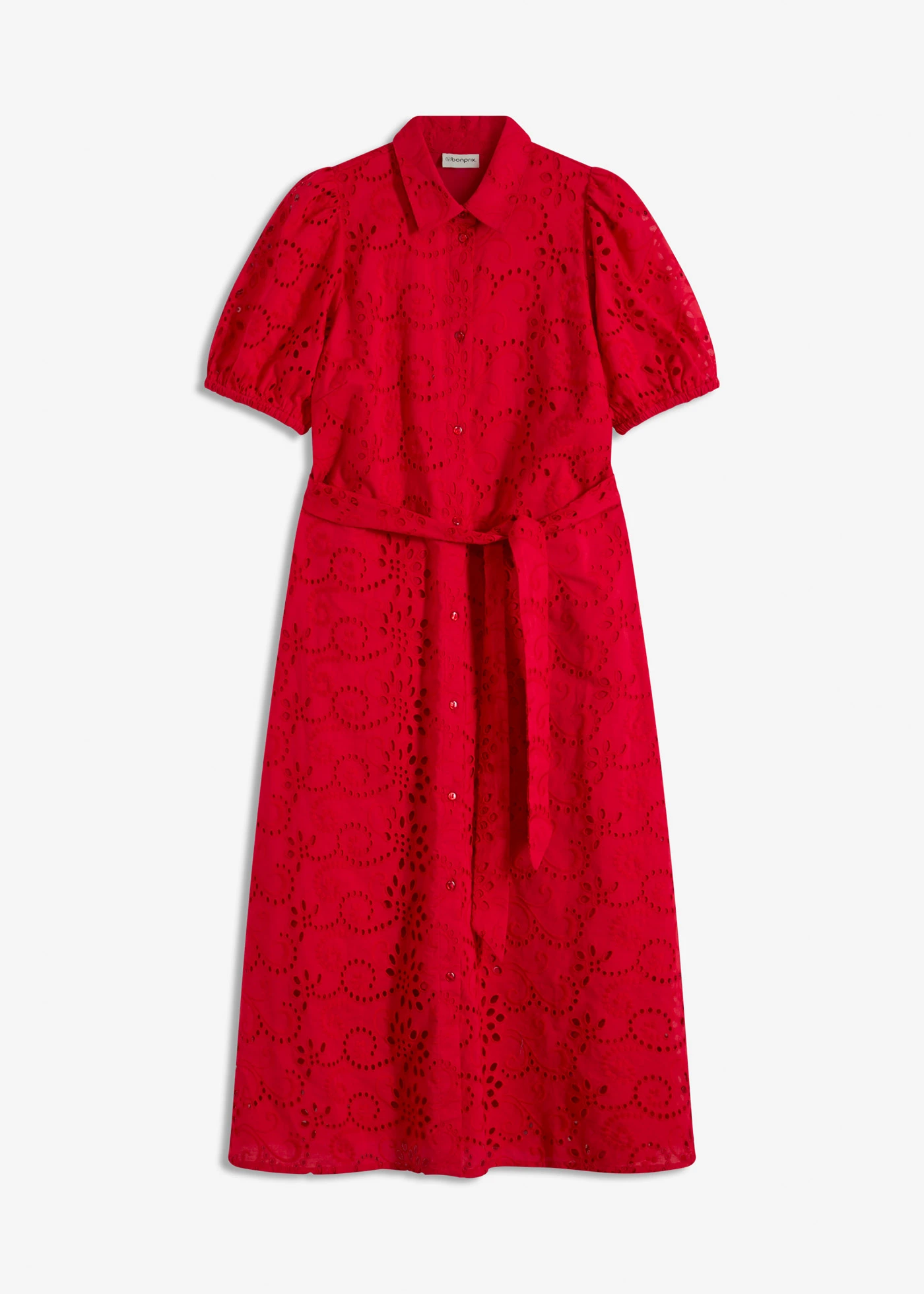 Halenkové šaty s dírkovanou výšivkou, z čisté bavlny • sytě červená • bonprix obchod