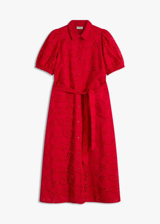 Rochie tip bluză cu broderie spartă din bumbac 100%