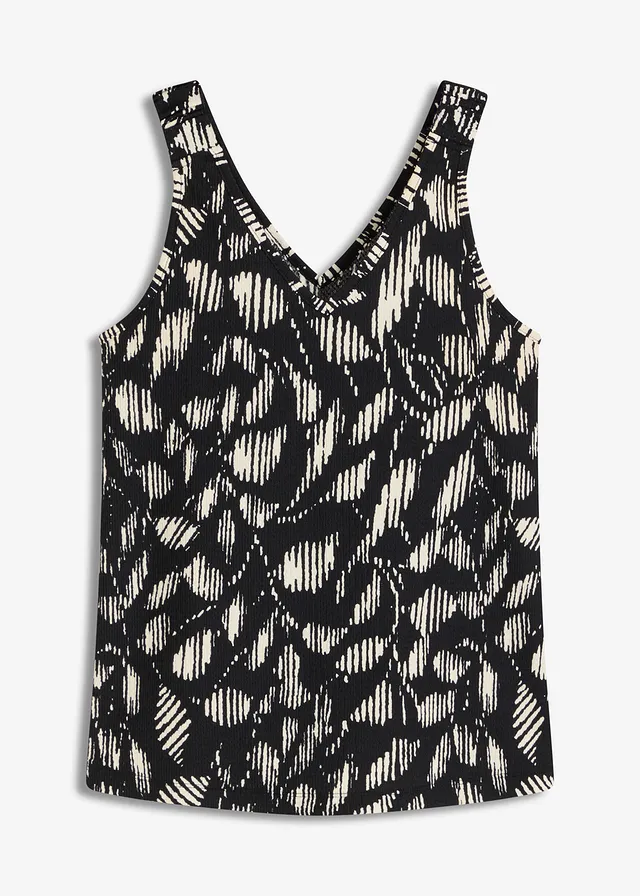 Top imprimé en jersey texturé, Couleur: noir-blanc floral