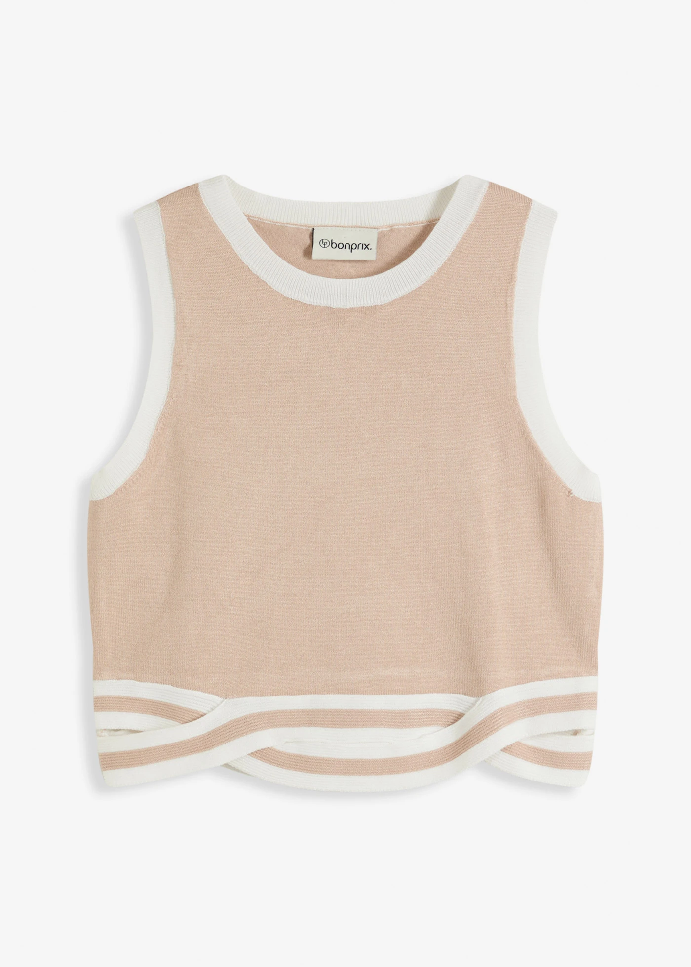 Cropped gebreide top met gedraaide zoom • wolwit-zwart • bonprix online shop