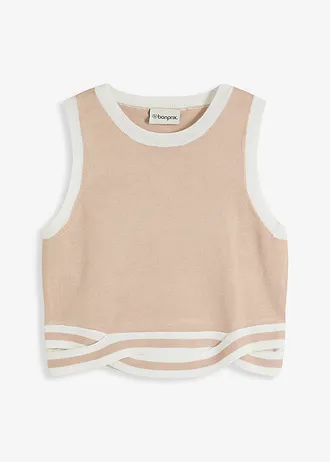 Cropped gebreide top met gedraaide zoom • wolwit-zwart • bonprix online shop