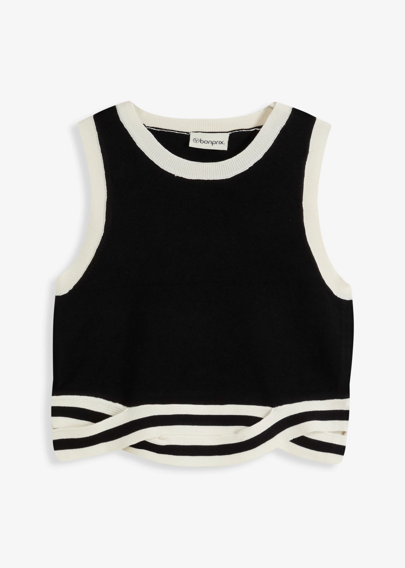 Cropped gebreide top met gedraaide zoom • zwart/wolwit • bonprix online shop