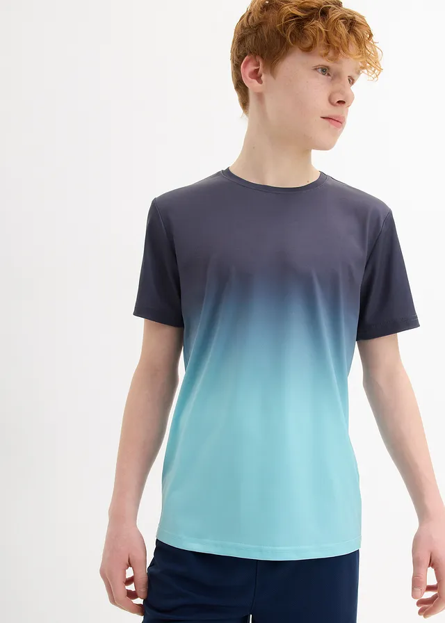 Sportshirt met korte mouwen en kleurverloop, Kleur: donkerblauw-aqua