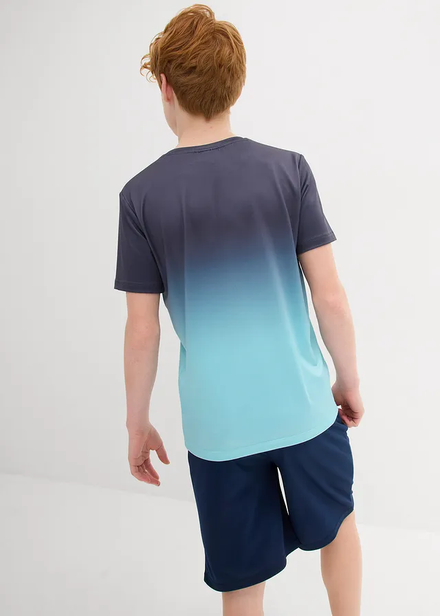 Sportshirt met korte mouwen en kleurverloop, Kleur: donkerblauw-aqua