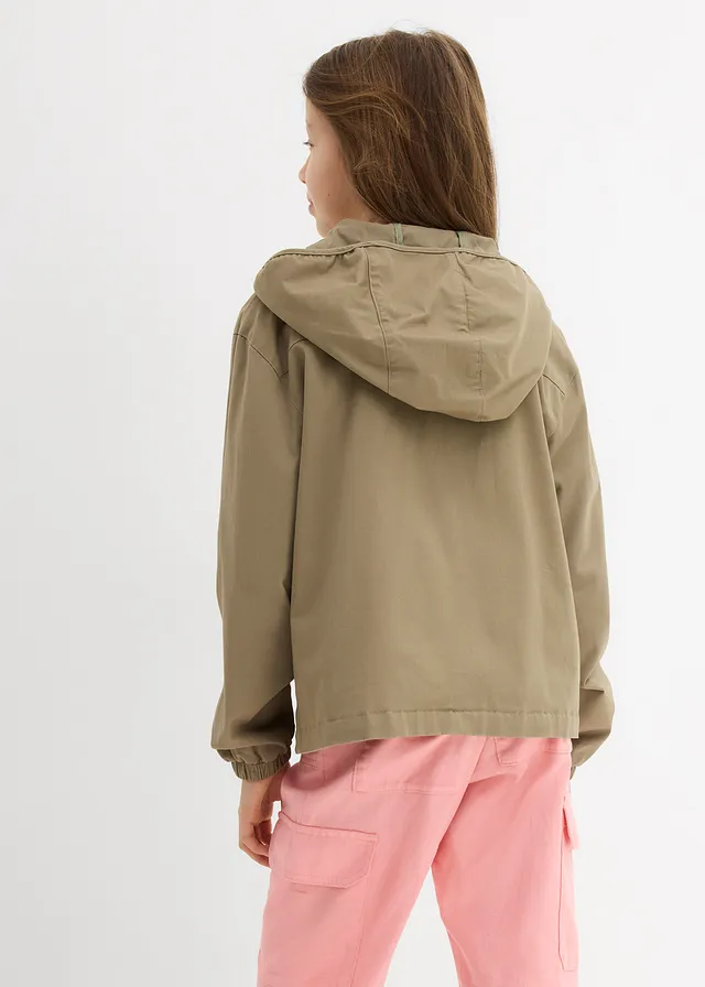 Twill jas met opgezette zakken en capuchon, Kleur: olijfgroen