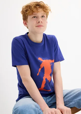 T-shirt van biologisch katoen • saffierblauw met print • bonprix online shop