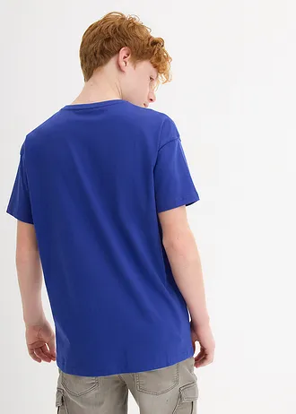 T-shirt z czystej bawełny organicznej • niebieski szafirowy z nadrukiem • sklep bonprix